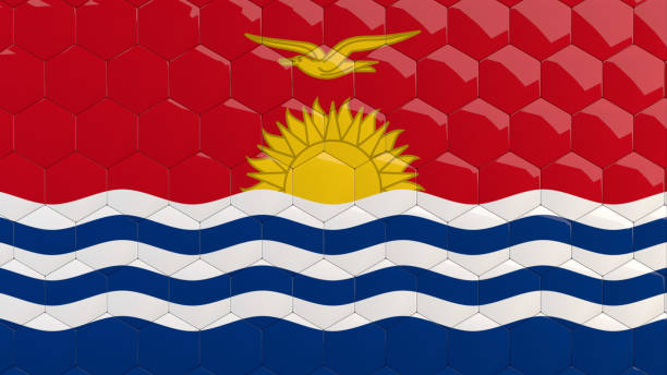 Abstract Kiribati Flag Hexagon Background honeycomb glossy reflective mosaic tiles 3D Render