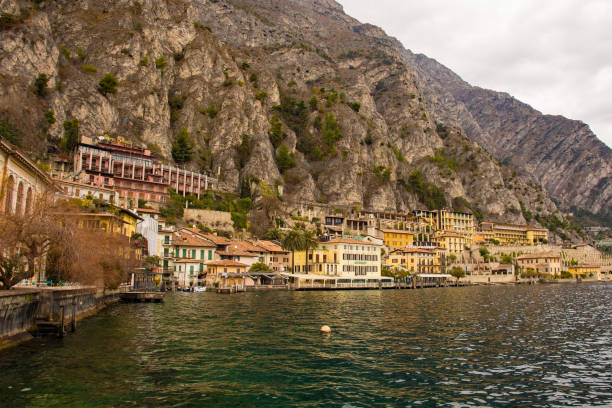 Limone sul Garda, Italy - December 24th 2021. The north east Italy town of Limone sul Garda on the shore of Lake Garda in the Lombardy region of Italy