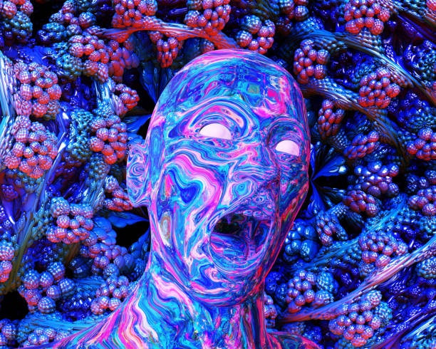 Man screaming in horror, trippy art, 3d rendered