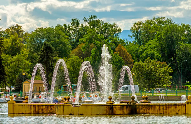 June 3, 2019 - Vienna, Austria - View of cascading baroque fountain in front of Upper Belvedere Palace, captured on a sunny summer day.