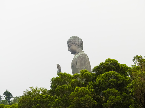 Ngong Ping, Hong Kong, China - September 17 2019: Ngong Ping, view of the Tian Tan Buddha giant statue