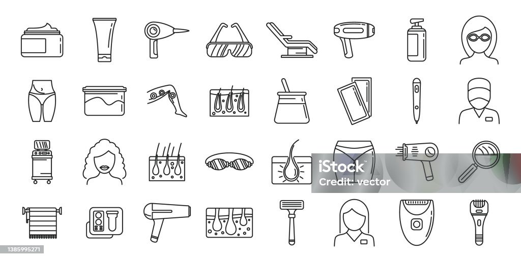 Modern Laser Hair Removal Icons Set Outline Style Stock Illustration -  Download Image Now - Laser, Hair Removal, Icon - iStock