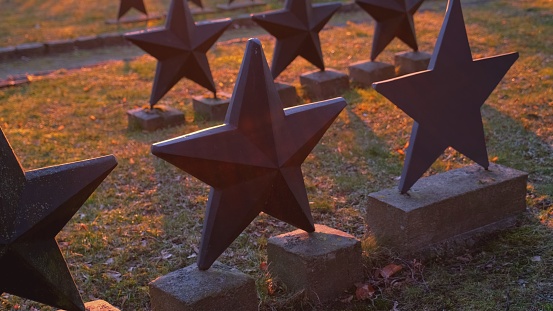 Russian Army Military Cemetery Tomb Star Monuments on Graves of Fallen Soldiers