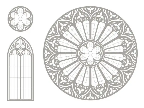 Vector illustration of Medieval Gothic stained glass round window texture