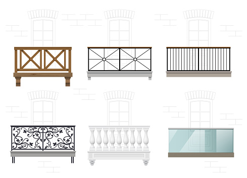 Set of different classical balconies in vector graphics.