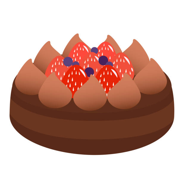 illustrazioni stock, clip art, cartoni animati e icone di tendenza di fragola cioccolato intero torta illustrazione materiale - fruitcake food white background isolated on white