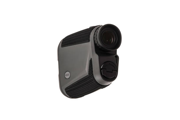 istock Modern optical range finder isolated on white background. Isolated black plastic rangefinder used for golfing or hunting. 1385997602