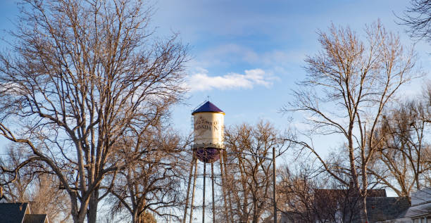 Iconic Water Tower at Old Town Arvada, Colorado Water tower stands near rail tracks at Arvada. arcada stock pictures, royalty-free photos & images