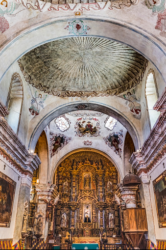 Altar Basilica Mission San Xavier del Bac Catholic Church Tucson Arizona Founded 1692 rebuilt 1700s Run by Franciscans Best Example Spanish Colonial architecture