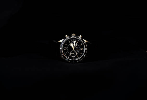 istock Wrist mechanical watch for man on a black background 1386008166