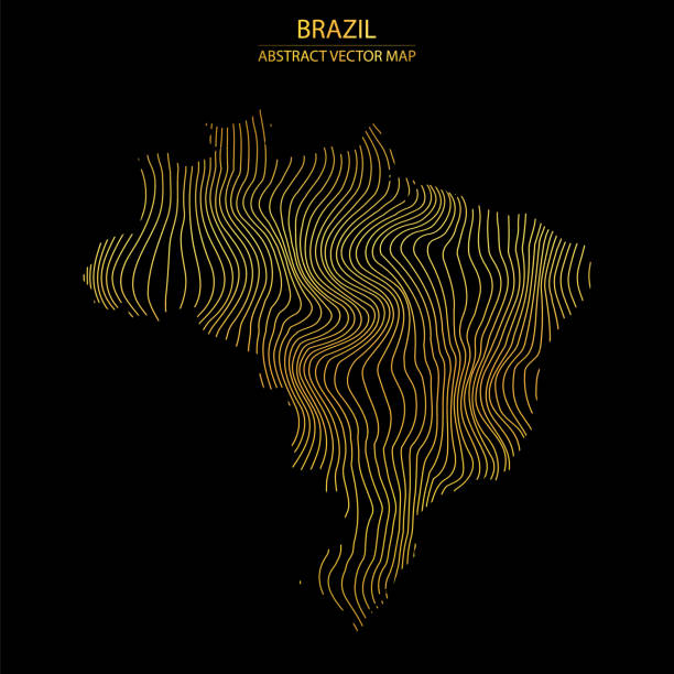ilustrações, clipart, desenhos animados e ícones de mapa abstrato do brasil - ilustre vetorial de mapa colorido de ouro listrado - brasil mapa