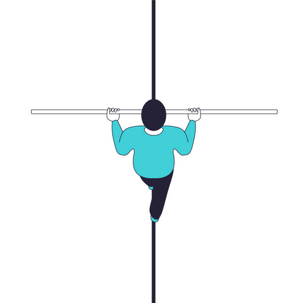 illustrazioni stock, clip art, cartoni animati e icone di tendenza di camminatore di corda con un bastone tra le mani. - tightrope balance walking rope