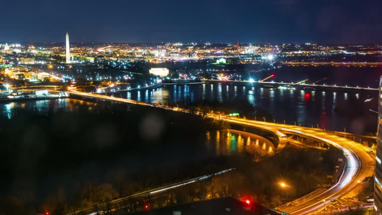 Time lapse Top view of Cityscape at nighttime in Washington, D.C., USA