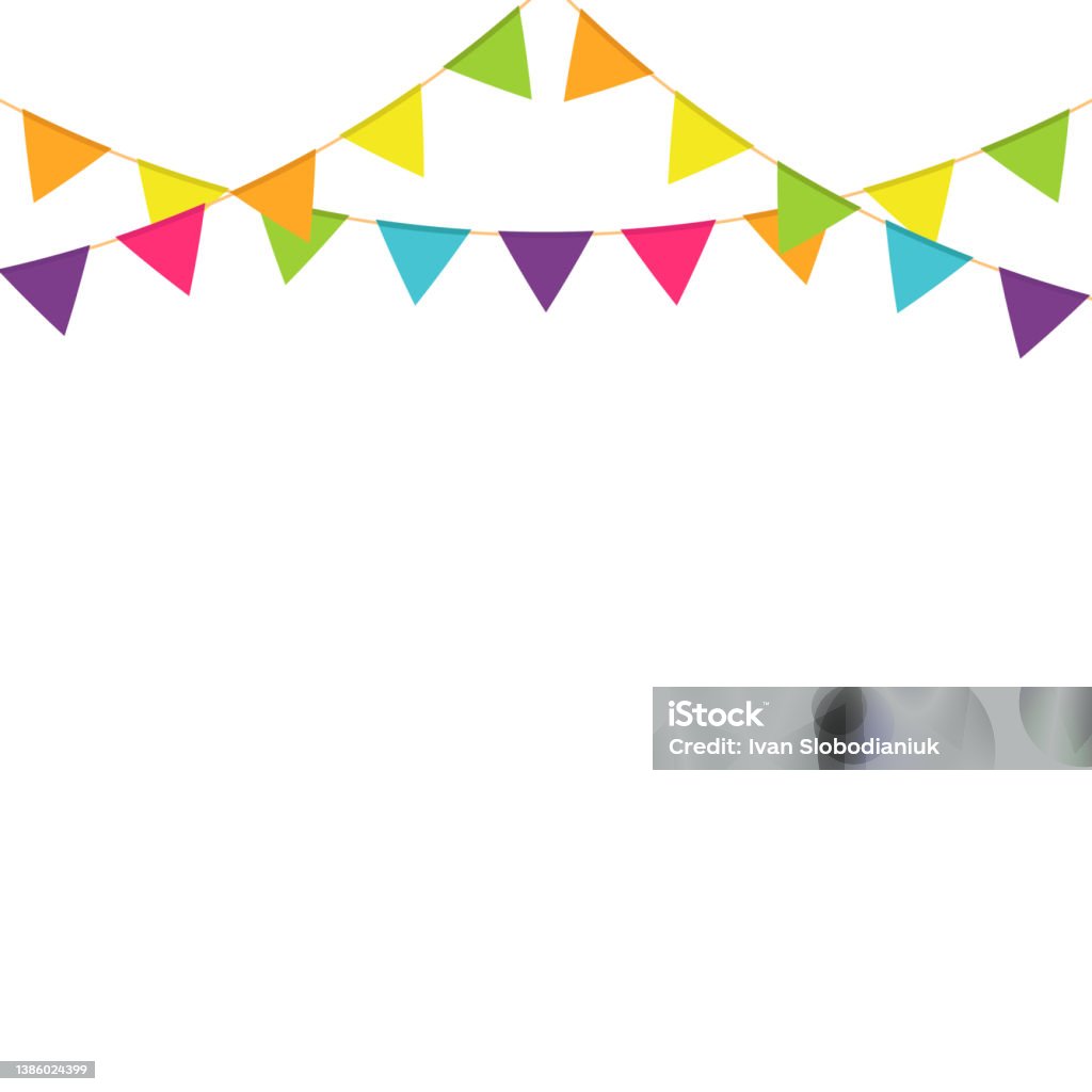 Festive Multicolored Triangular Flags On A Rope Stock Illustration ...
