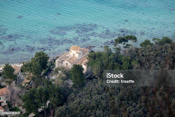 Portonovo Bay From Above Romanic Church Stock Photo - Download Image Now - Sea, Church, Adriatic Sea
