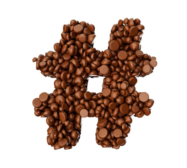 hashtag symbol made of chocolate chips chocolate pieces alphabet letter hash symbol 3d illustration - choc chip imagens e fotografias de stock