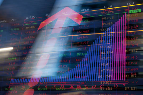 istock Graph, Arrows and Trading Screen Data with blurred office buildings. 1386029939