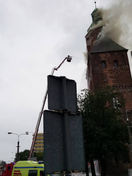 istock The old European cathedral is on fire 1386030994