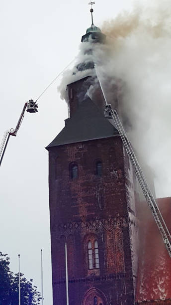 istock The old European cathedral is on fire 1386031007