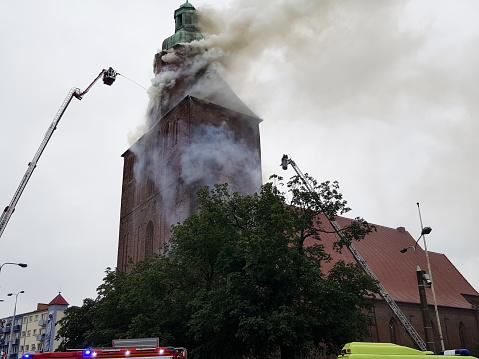 The old European cathedral is on fire