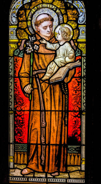 Saint Anthony Stained Glass Saint Mary Basilica Phoenix Arizona Saint Anthony of Padua Stained Glass Basilica Church Immaculate Conception Blessed Mary Phoenix Arizona  Anthony Portuguese saint powerful preacher Church stained glass 1915 st anthony of padua stock pictures, royalty-free photos & images