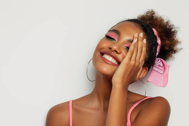 istock Beautiful afro woman with bright make-up 1386033725
