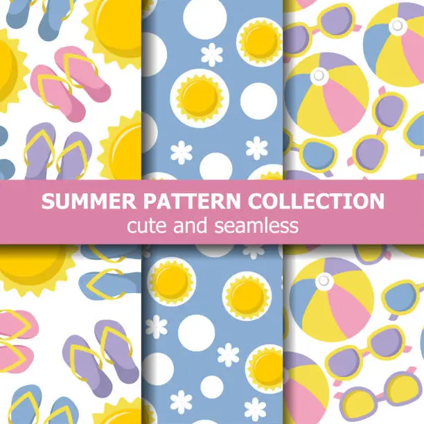 Vector illustration of Summer pattern collection with beach theme. Summer banner