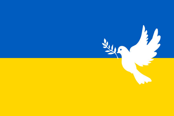 die flagge der ukraine mit dem symbol der friedenstaube - armed forces kyiv ukraine eastern europe stock-grafiken, -clipart, -cartoons und -symbole