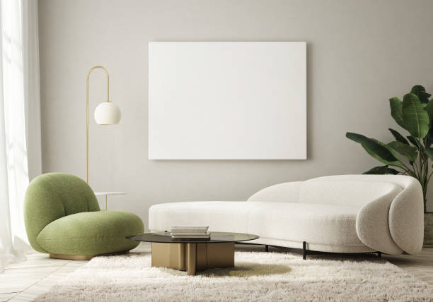 mock up poster frame in modern interior background, living room, Scandinavian style, 3D render, 3D illustration