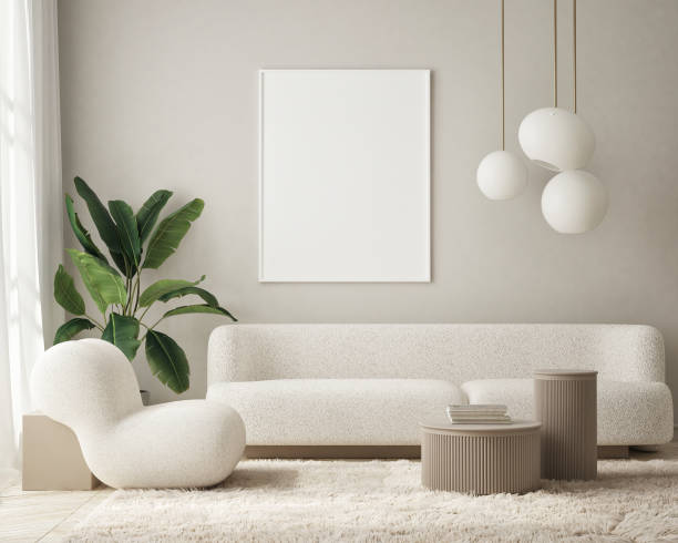 istock mock up poster frame in modern interior background, living room, Scandinavian style, 3D render, 3D illustration 1386040309