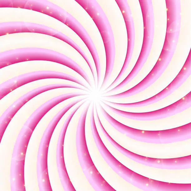 Vector illustration of Candy swirl background with stars. Radial gradient rainbow of twisted spiral. Vector illustration.