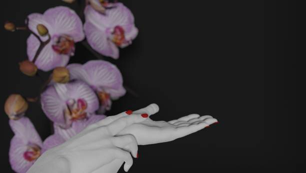istock Woman's hands in sample posture of cosmetics, perfumery and bath products. 3d rendering. 1386051844