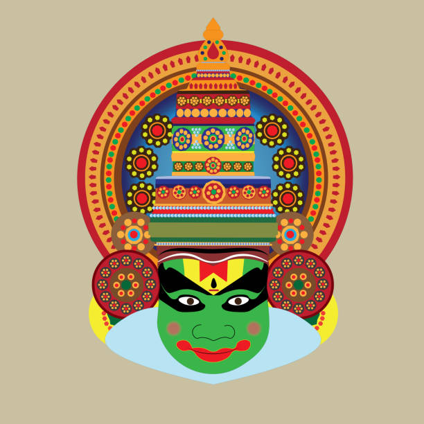 kathakali artist vector illustration Kathakali is a major form of classical Indian dance. It is a story play genre of art, but one distinguished by the elaborately colourful make up, costumes and face masks that the traditionally male actor-dancers wear. kerala south india stock illustrations