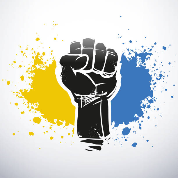 символ сопротивления украины - protestor protest sign yellow stock illustrations