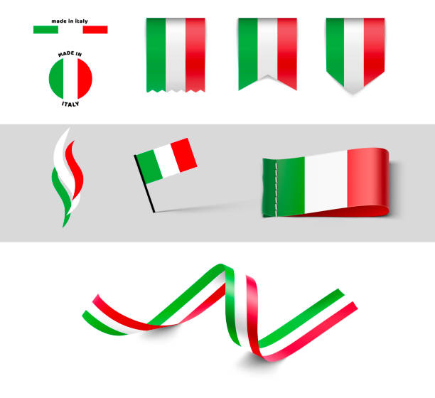illustrations, cliparts, dessins animés et icônes de ensemble de drapeaux, rubans, panneaux avec le drapeau italien. illustration vectorielle. - italie