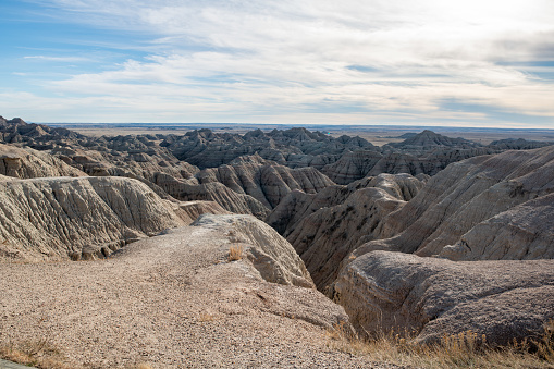 Badlands National Park on a sunny day in the state of South Dakota.