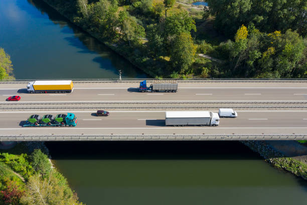 istock Highway Bridge with Traffic, Aerial View 1386064669