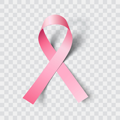 Pin ribbon. Symbol of breast cancer awareness. Vector realistic illustration.