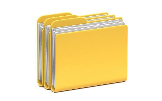 Three Yellow folders icon closed 3D rendering illustration isolated on white background