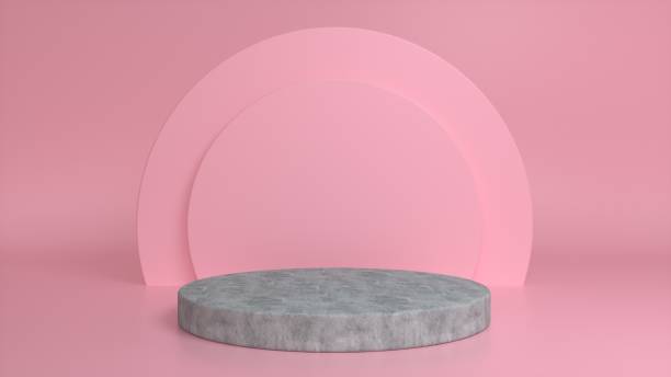istock Stone podium, pedestal on a pink background. Blank showcase mockup with empty round stage. Abstract geometry background. Stage for advertising product display with copy space. 3d render 1386076232