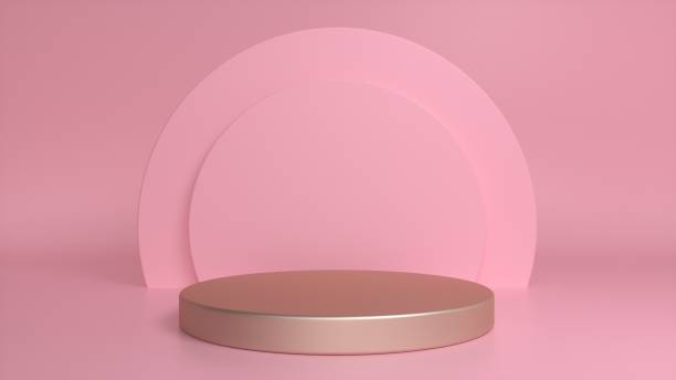istock Chrome glossy podium, pedestal on a pink background. Blank showcase mockup with empty round stage. Abstract geometry background. Stage for advertising product display with copy space. 3d render 1386078179