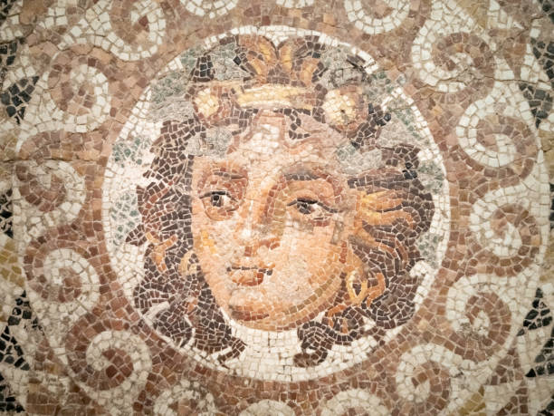 Gaziantep, Turkey- July 15, 2022:  the ancient temple museum in mesopotamia. mosaic of ancient gods in Gaziantep. Turkey.
