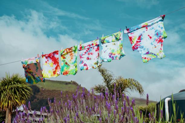 istock Tie-Dye T-Shirts on Washing Line 1386084945