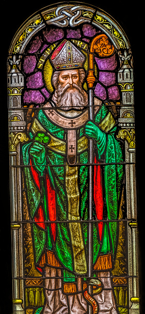 Saint Patrick Stained Glass Basilica Church Immaculate Conception Blessed Mary Phoenix Arizona Patrick converted Irish to Christianity Irish apostle stained glass from 1915
