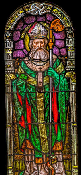 Saint Patrick Stained Glass Saint Mary Basilica Phoenix Arizona stock photo