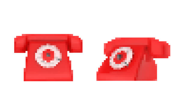 Pixel artwork illustration of 8 bit red colored stationary landline phone. Pixel artwork illustration of 8 bit red colored old fashioned stationary landline phone isolated on white background. rotary dial telephone cartoons stock illustrations