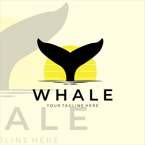 ilustrações, clipart, desenhos animados e ícones de cauda de baleia vintage logotipo projeto de ilustração vetorial - fish tail