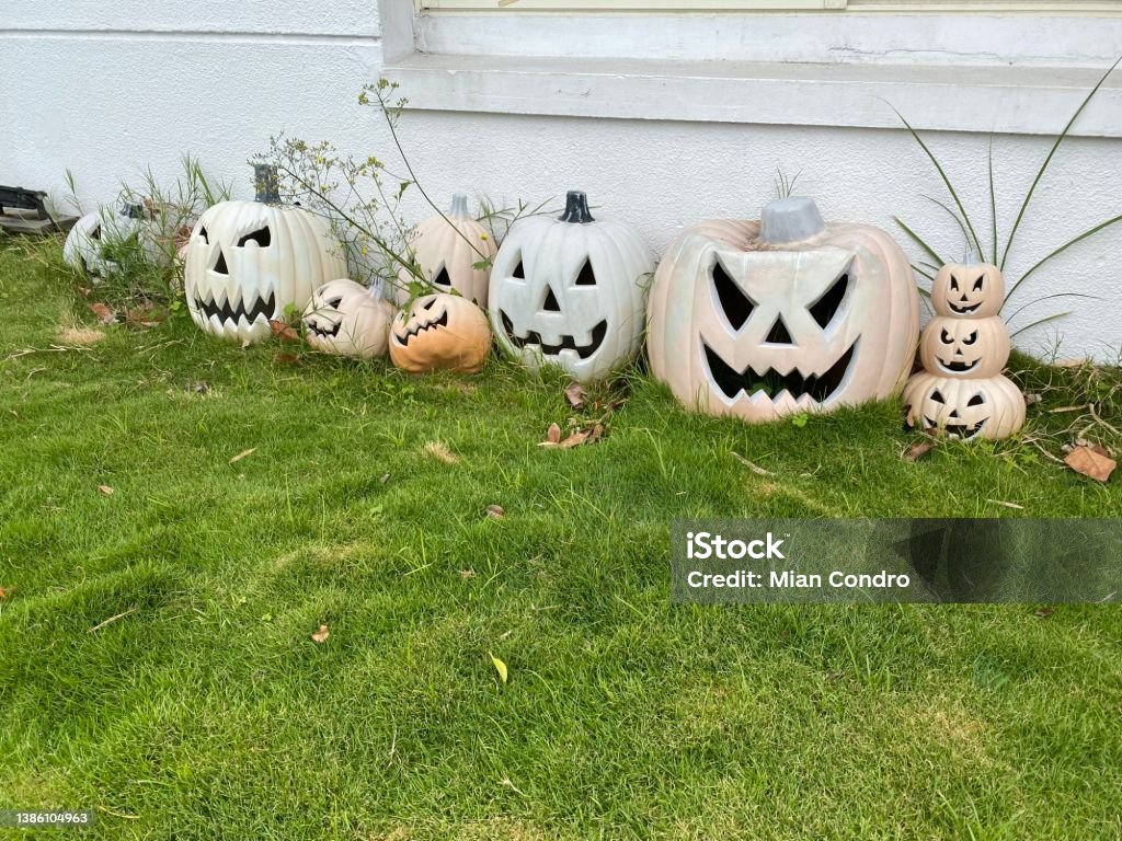 pumpkin decoration for halloween party Green Color Stock Photo