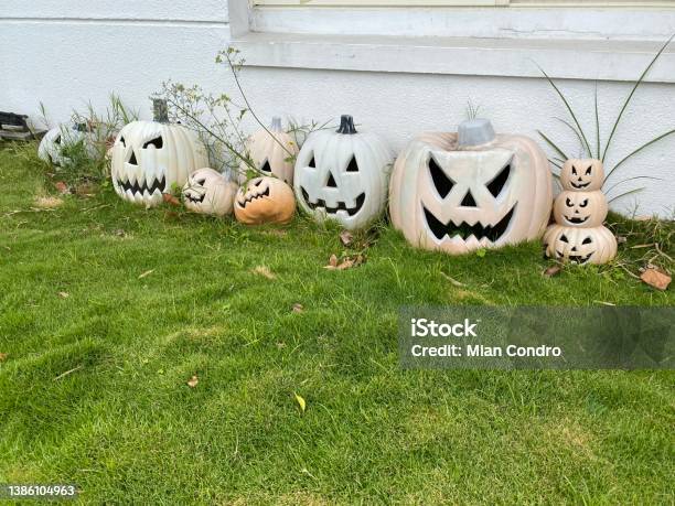 Pumpkin Decoration For Halloween Party Stock Photo - Download Image Now - Green Color, Halloween, Home Decor