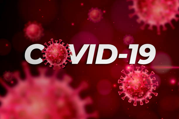 Covid19 word with viruses floating stock photo